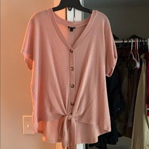 Torrid | Pink waffle knit front-tie tee